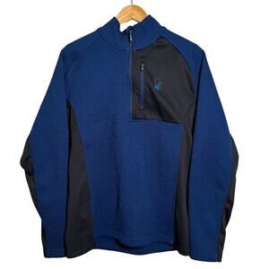 Spyder Blue Black Quarter Zip Pullover Men’s L Waffle Knit Outdoor Layer